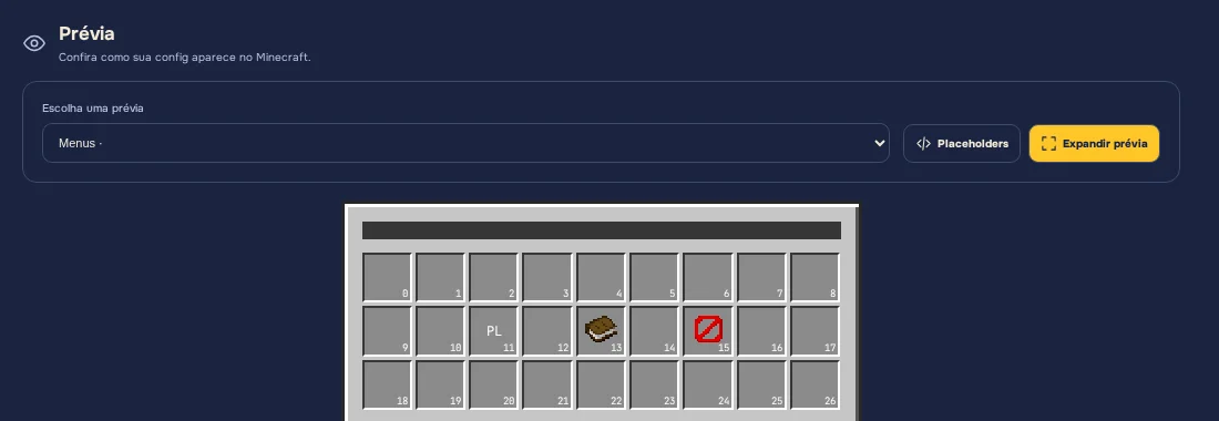 yStore config editor with a YAML menu and the inventory preview next to it