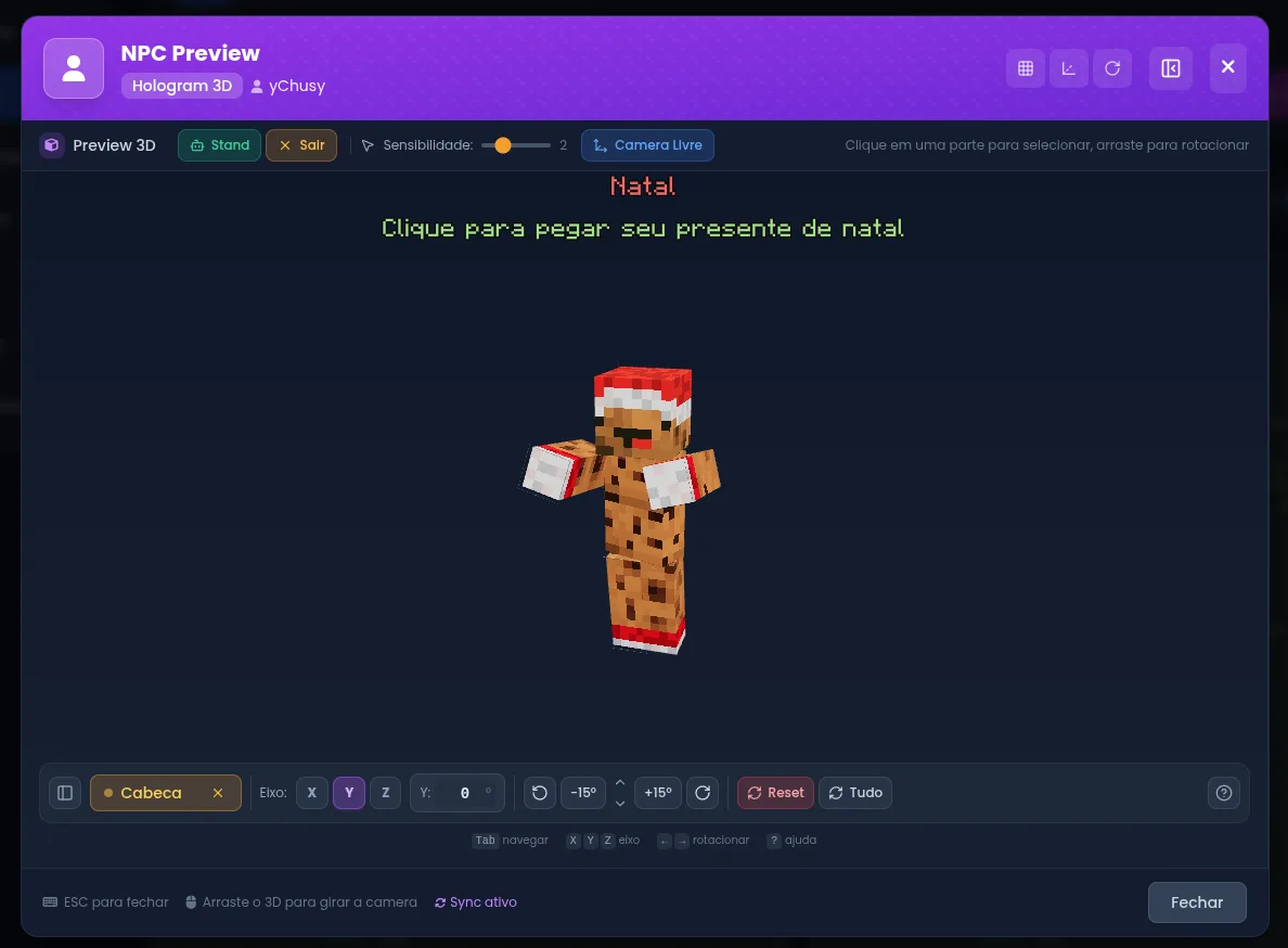 3D preview of an NPC with a text hologram